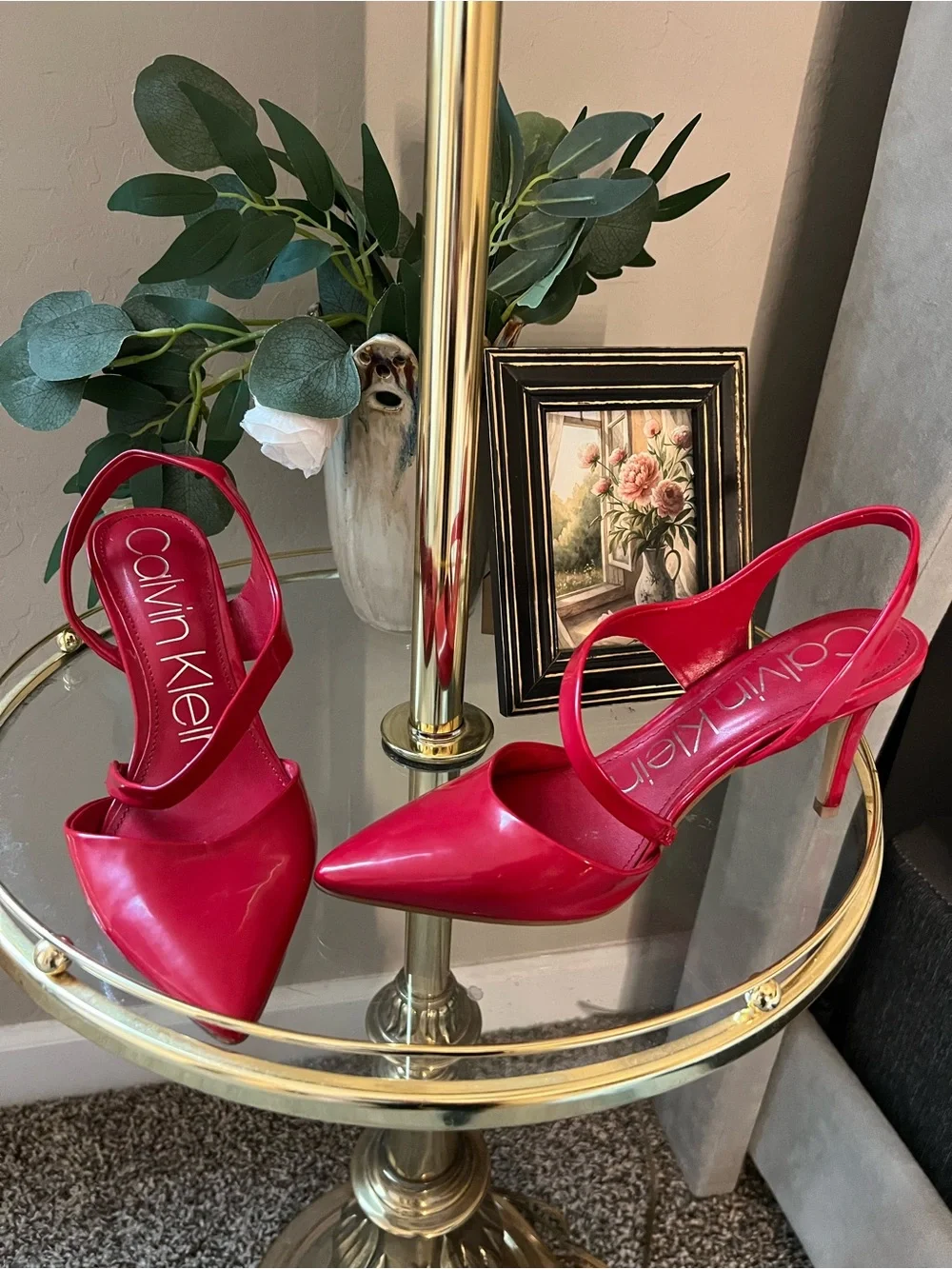Calvin Klein Red Pointed Slingback Stiletto Heels